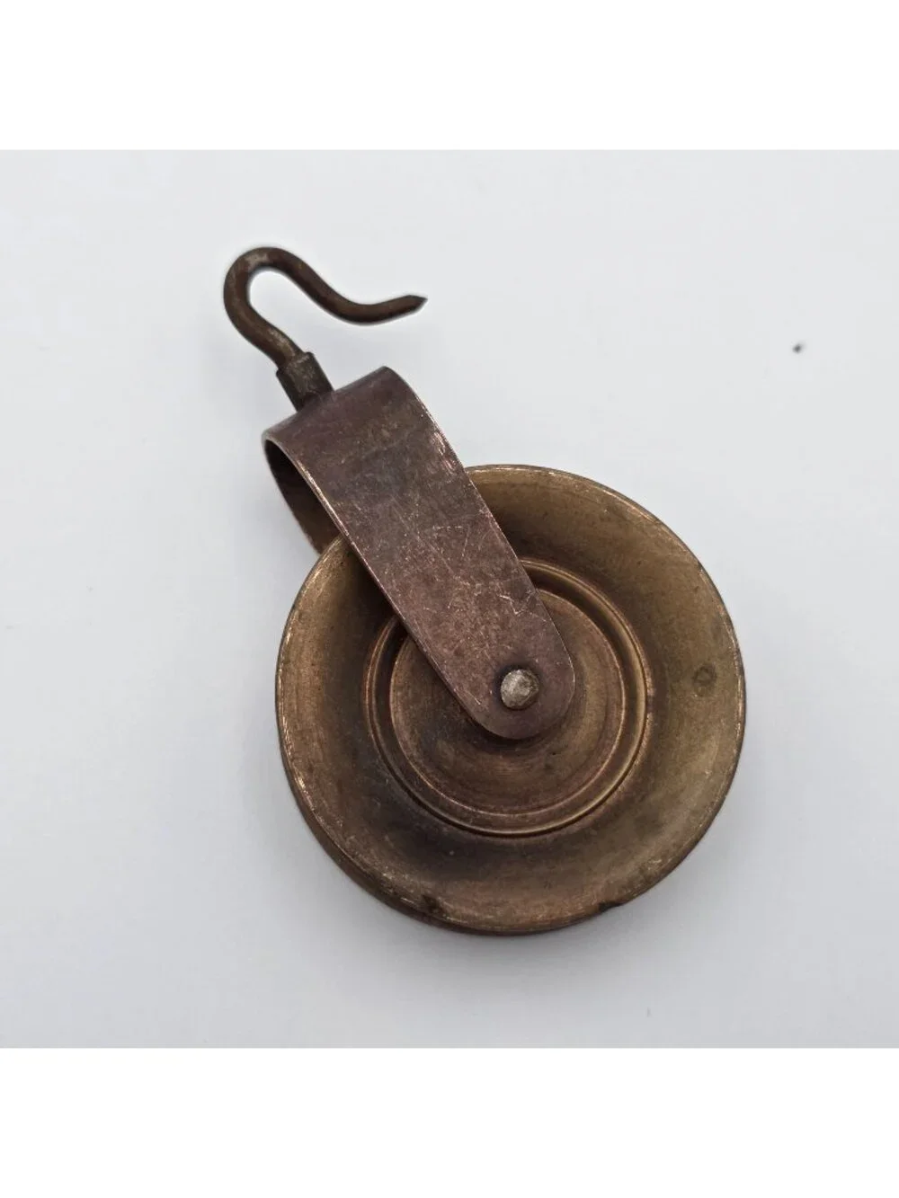 Antique Dutch Clock Brass & Copper Metal Pulley With Hook
